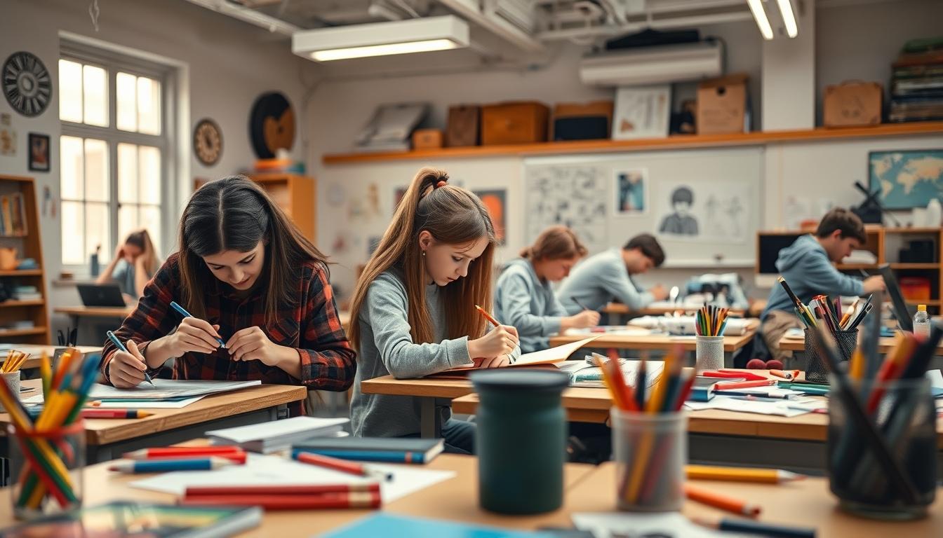 Student using learning strategies while studying