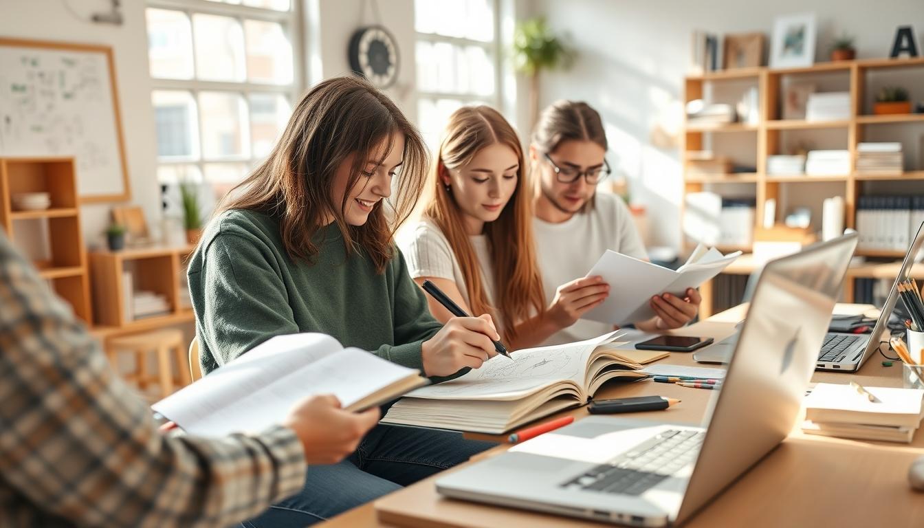 Learner getting ready for tests with study resources