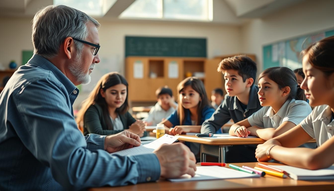 Students studying together in modern classroom